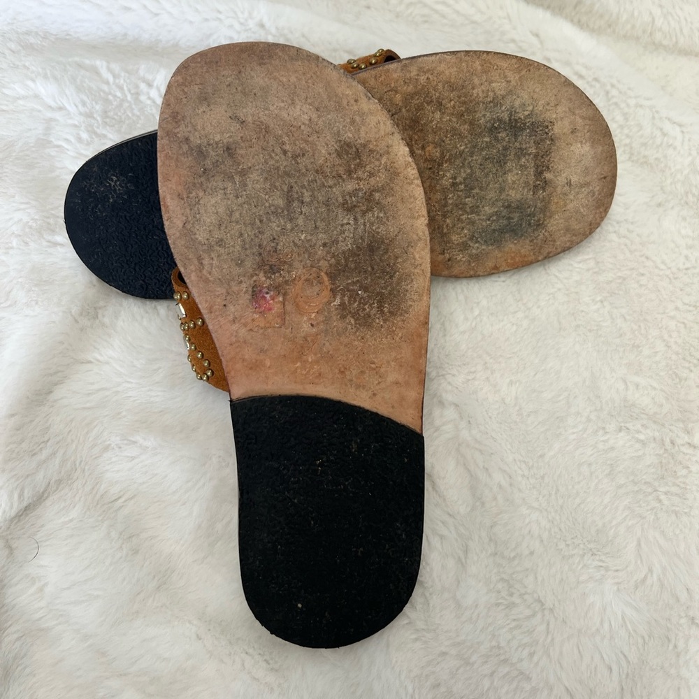 Embellished Tan Leather Sandals - Picture 3 of 10